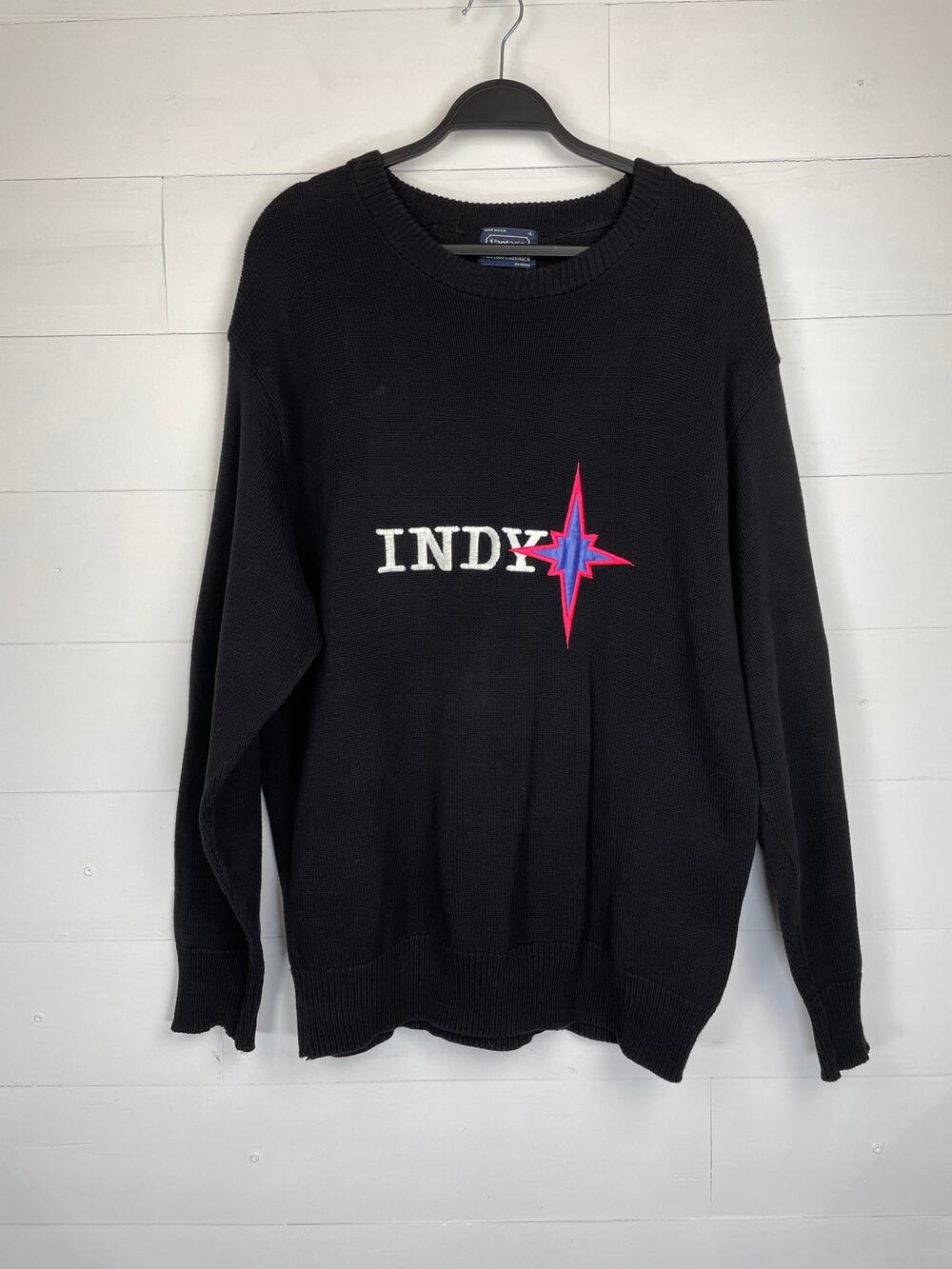 Vntge 90s Polaris Indy Snowmobile Knit Sweater Lg Black Crewneck Vantage USA